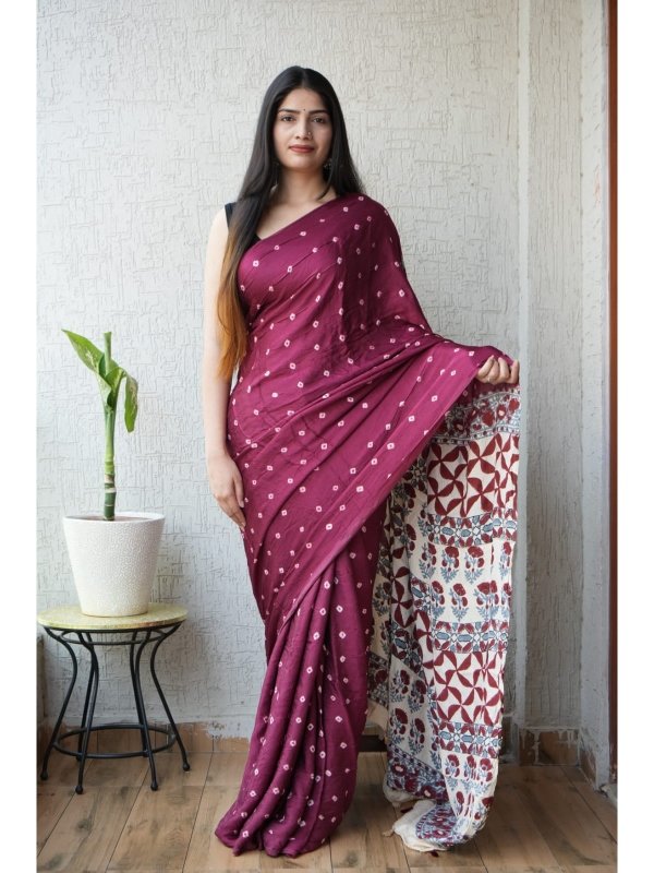 Ajrakh Bandhani Sarees - Tie-dye technique