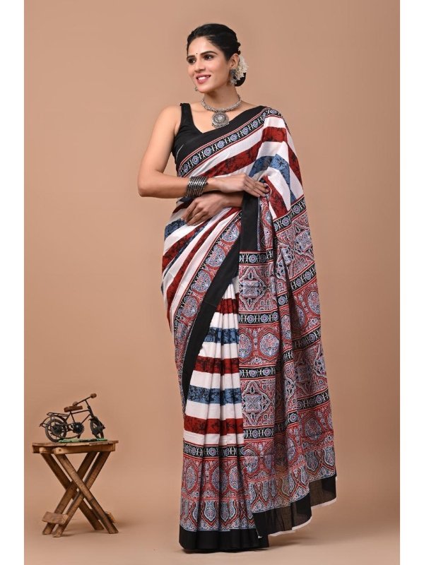Ajrakh Cotton Mulmul Sarees - Lightweight fabric