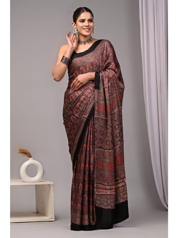 Kutch Ajrakh Modal Sarees - Traditional patterns