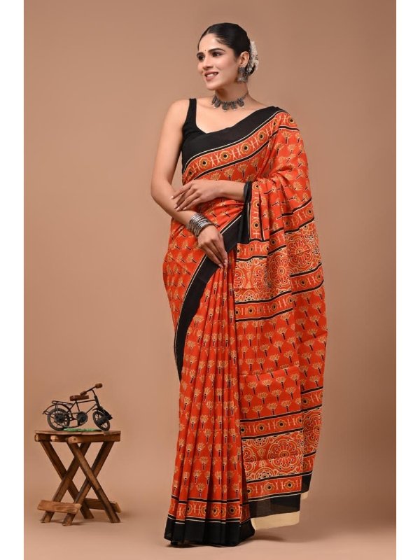 Mulmul Cotton Ajrakh Sarees - Breathable