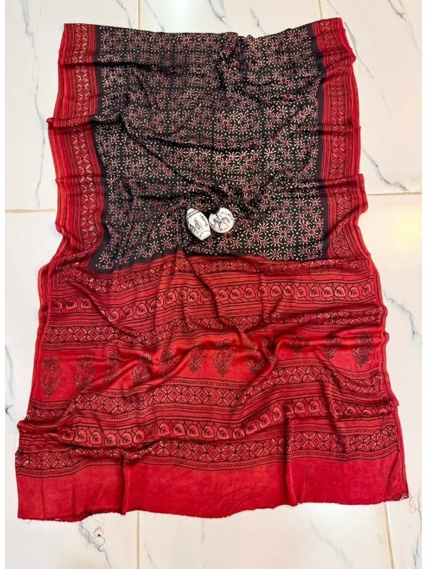 Organic Ajrakh Sarees - Natural hand-block printed cotton
