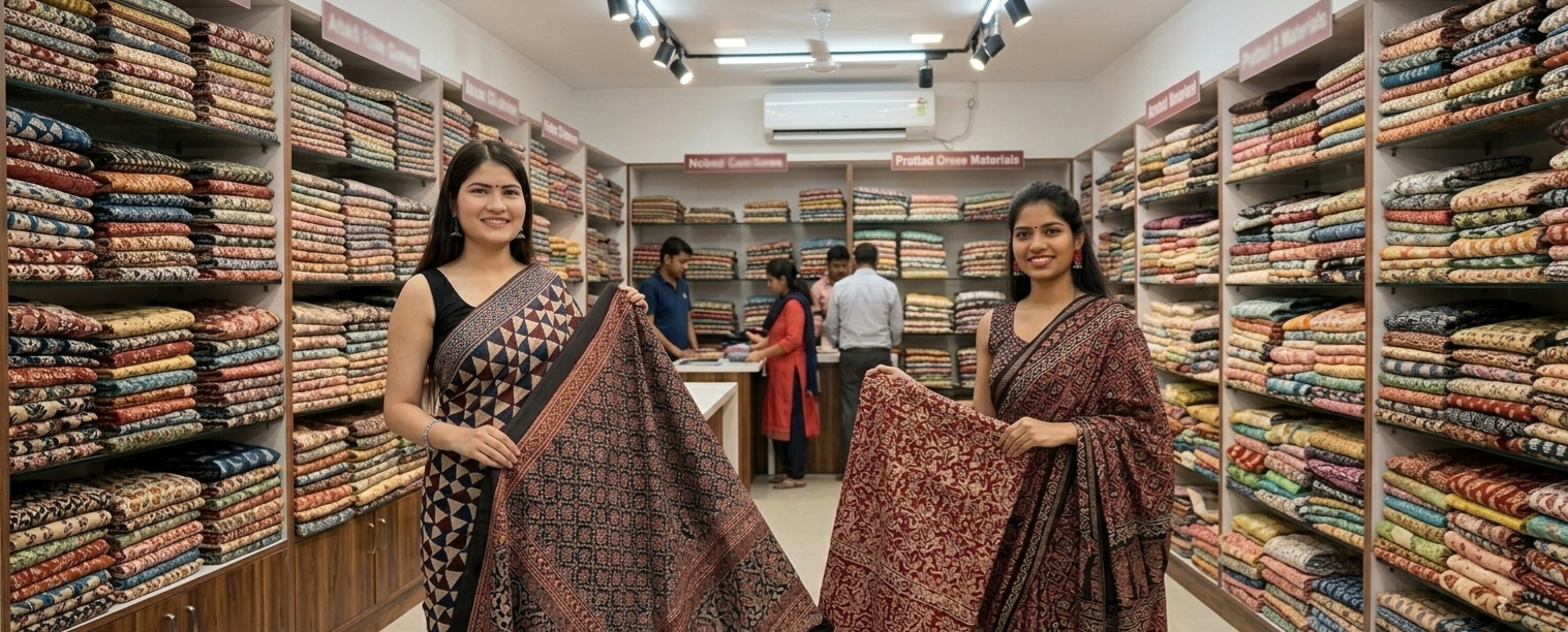 Inside view of Chandra Hand Block displaying products