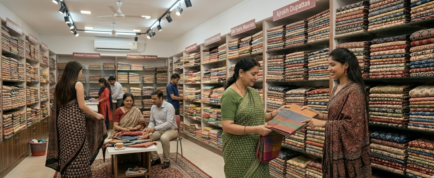 Customers visiting Chandra Hand Block store